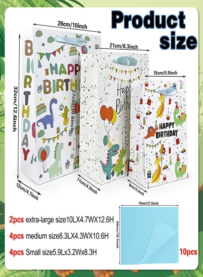 KEEPARTY 10PCS Assorted Sizes Dinosaur Happy Birthday Gift Bag Set with Handles and Tissue Papers for Boys and Girls Birthday Party Baby Shower Newborn with 4 Design Styles 4 Small 4 Medium and 2 Large Gift Bags - Image 2